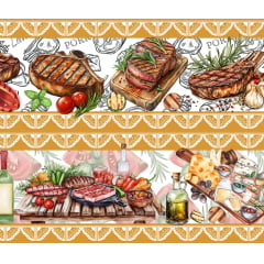 Tecido tricoline, microfibra ou gabardine estampado - Barrado - Churrasco Amarelo