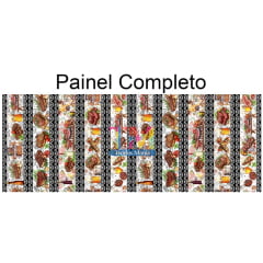 Tecido tricoline, microfibra ou gabardine estampado - Barrado - Churrasco Preto