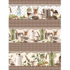 Tecido tricoline, microfibra ou gabardine estampado - Barrado - Coffe - Marrom