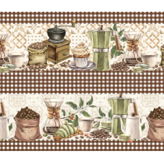 Tecido tricoline, microfibra ou gabardine estampado - Barrado - Coffe - Marrom