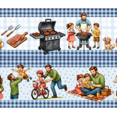 Tecido tricoline, microfibra ou gabardine estampado - Barrado - Dias dos pais - Churrasco em família