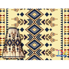 Tecido tricoline, microfibra ou gabardine estampado - Barrado - Étnico - navajo - azul e bege