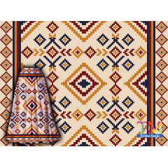 Tecido tricoline, microfibra ou gabardine estampado - Barrado - Étnico - navajo - vermelho e bege