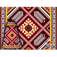 Tecido tricoline, microfibra ou gabardine estampado - Barrado -  Étnico - oriental - vermelho e amarelo