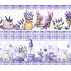 Tecido tricoline, microfibra ou gabardine estampado - Barrado - Floral Lavanda