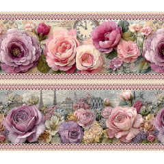 Tecido tricoline, microfibra ou gabardine estampado - Barrado - Floral Paris