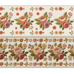 Tecido tricoline, microfibra ou gabardine estampado - Barrado - Flores Bordada