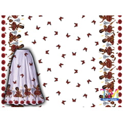 Tecido tricoline, microfibra ou gabardine estampado - Barrado ibeji - Erê Iansã - Fundo Branco Tecido tricoline, microfibra ou gabardine estampado - Barrado ibeji - Erê Iansã - Fundo Branco