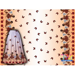 Tecido tricoline, microfibra ou gabardine estampado - Barrado ibeji - Erê Iansã - Fundo Laranja Tecido tricoline, microfibra ou gabardine estampado - Barrado ibeji - Erê Iansã - Fundo Laranja