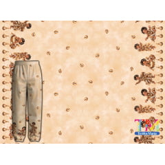 Tecido tricoline, microfibra ou gabardine estampado - Barrado Ibeji - Erê Omolú - Fundo Bege