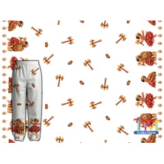Tecido tricoline, microfibra ou gabardine estampado - Barrado Ibeji - Erê Xangô - Fundo Branco