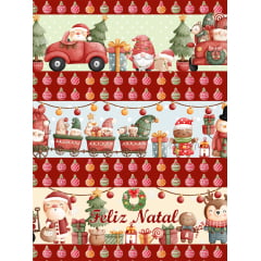 Tecido tricoline, microfibra ou gabardine estampado - Barrado - Natal Carrinho - Bordo Tecido tricoline, microfibra ou gabardine estampado - Barrado - Natal Carrinho - Bordo