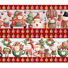 Tecido tricoline, microfibra ou gabardine estampado - Barrado - Natal Carrinho - Bordo