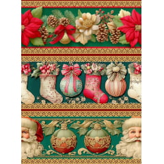 Tecido tricoline, microfibra ou gabardine estampado - Barrado - Natal - Flores e Botas