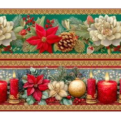 Tecido tricoline, microfibra ou gabardine estampado - Barrado - Natal - Flores e Botas