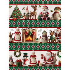 Tecido tricoline, microfibra ou gabardine estampado - Barrado - Natal Noel - Lareira Tecido tricoline, microfibra ou gabardine estampado - Barrado - Natal Noel - Lareira