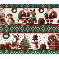 Tecido tricoline, microfibra ou gabardine estampado - Barrado - Natal Noel - Lareira