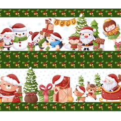 Tecido tricoline, microfibra ou gabardine estampado - Barrado - Natal - Pinguim - Verde