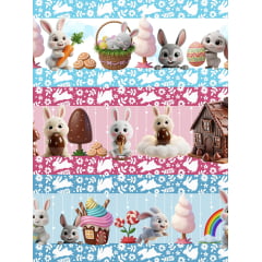 Tecido tricoline, microfibra ou gabardine estampado - Barrado - Páscoa - Coelho baby