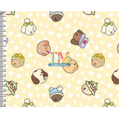 Tecido tricoline, microfibra ou gabardine estampado - bobbie goods - cabeça - fundo amarelo