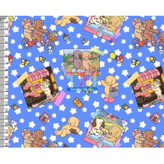 Tecido tricoline, microfibra ou gabardine estampado - bobbie goods - estrelas - fundo azul