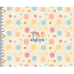 Tecido tricoline, microfibra ou gabardine estampado - Bolhas Coloridas - Fundo Pêssego - 3D