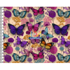 Tecido tricoline, microfibra ou gabardine estampado - Borboletas 3D - Color