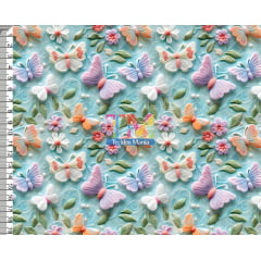 Tecido tricoline, microfibra ou gabardine estampado - Borboletas lilás - fundo verde - 3D