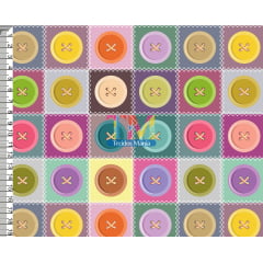 Tecido tricoline, microfibra ou gabardine estampado - Botões coloridos - fundo retalho