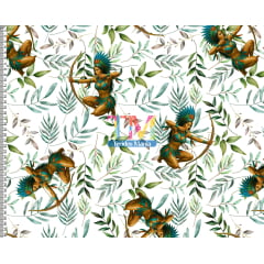 Tecido tricoline, microfibra ou gabardine estampado - Cabocla Jurema - Fundo Folhas