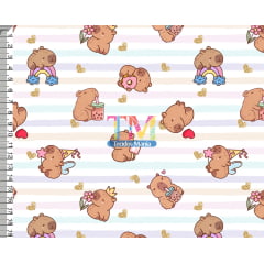 Tecido tricoline, microfibra ou gabardine estampado - Capivara Baby - Listras