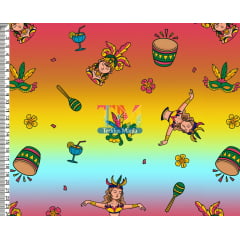Tecido tricoline, microfibra ou gabardine estampado - Carnaval - Desfile - Fundo degrade