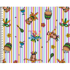 Tecido tricoline, microfibra ou gabardine estampado - Carnaval - Desfile - Fundo listrado