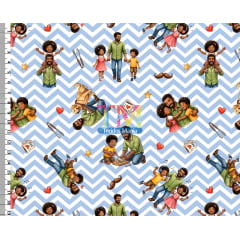 Tecido tricoline, microfibra ou gabardine estampado - Dia dos Pais - Filhos - Fundo chevron