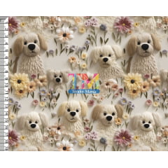 Tecido tricoline, microfibra ou gabardine estampado - Dog - lulu - bordado - 3d 