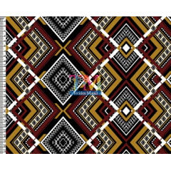 Tecido tricoline, microfibra ou gabardine estampado - Étnico - losango - Marrom