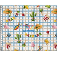 Tecido tricoline, microfibra ou gabardine estampado - Festa Junina - Algodão Doce - Azul Com Bege