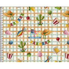 Tecido tricoline, microfibra ou gabardine estampado - Festa Junina - Algodão Doce - Laranja Com Verde
