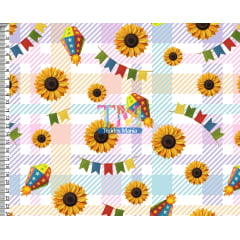 Tecido tricoline, microfibra ou gabardine estampado - Festa junina - Girassol - Fundo Xadrez Candy