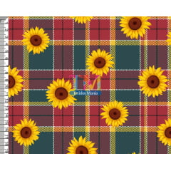 Tecido tricoline, microfibra ou gabardine estampado - Festa junina - girassol - xadrez vermelho e verde