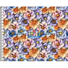 Tecido tricoline, microfibra ou gabardine estampado - Floral Carol - 3D