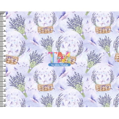 Tecido tricoline, microfibra ou gabardine estampado - Floral lavanda