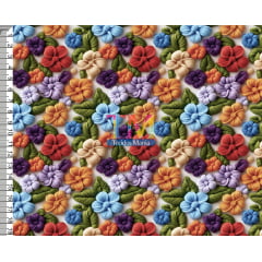 Tecido tricoline, microfibra ou gabardine estampado - Floral Thais - Bordado - 3D
