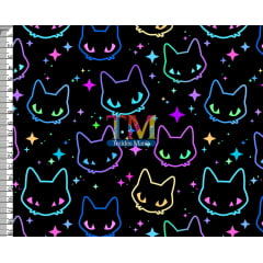 Tecido tricoline, microfibra ou gabardine estampado - Gatos - Neon