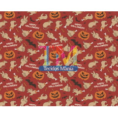 Tecido tricoline, microfibra ou gabardine estampado - Halloween - Fundo roxo