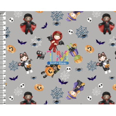 Tecido tricoline, microfibra ou gabardine estampado - Halloween - kids - fantasia - fundo cinza