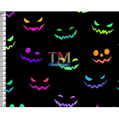 Tecido tricoline, microfibra ou gabardine estampado - Halloween - Risada - Neon