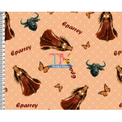 Tecido tricoline, microfibra ou gabardine estampado - Iansã - Borboletas - fundo bege