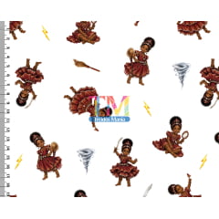 Tecido tricoline, microfibra ou gabardine estampado - Ibeji - Erê Iansã - Fundo Branco Tecido tricoline, microfibra ou gabardine estampado - Ibeji - Erê Iansã - Fundo Branco