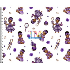 Tecido tricoline, microfibra ou gabardine estampado - Ibeji - Erê Nanã - Fundo Branco Tecido tricoline, microfibra ou gabardine estampado - Ibeji - Erê Nanã - Fundo Branco